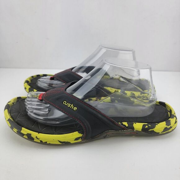 Cushe Mens Size 9 Black Lime Manuka Spindrift Thong Comfort Flip Flop Sandals - Picture 1 of 7